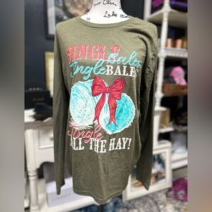 Olive Green Kids Jingle Bells Long Sleeve Shirt